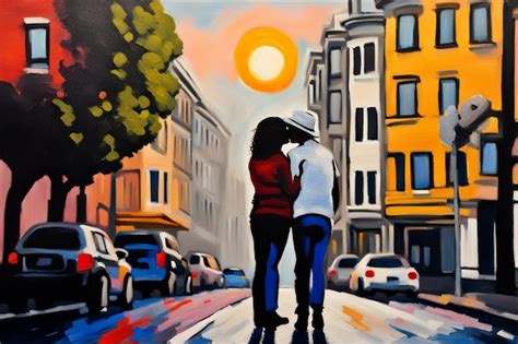 Premium Photo Lesbian Couple In Love Kissing With Passion Digital Painting White And Indigo