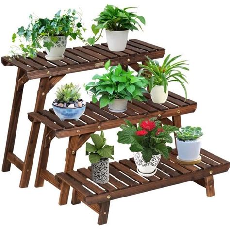 Costway Tag Re Pour Plantes En Bois Niveaux Echelle Escalier Porte