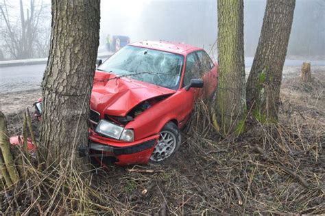 Zjechał z drogi audi uderzyło w drzewo Kierowca trafił do szpitala