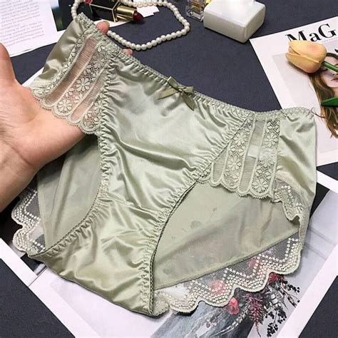 Soft Ice Silk Underwear Lightweight Satin Sexy Panties Lacy Panties Bow Lingerie Ruffle Panties