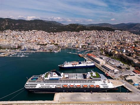 Premium Photo Aerial View Cruise Ship In Port Of Kavala Visitors Can