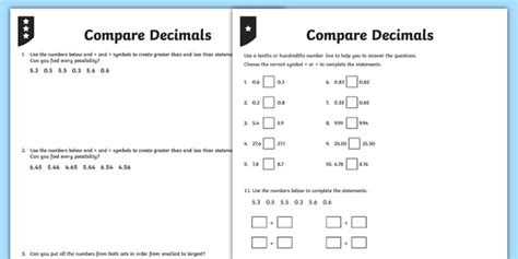 Comparing Decimals With Models Worksheet