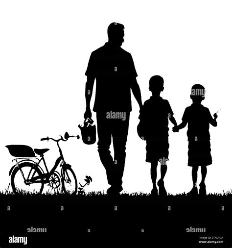 Sketch Silhouette Father And Son On Walk Children Concept For Fathers
