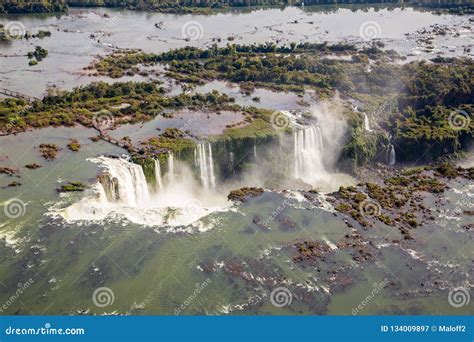 Aerial Bird S Eye View Of Beautiful Rainbow Above Iguazu Falls Devil S