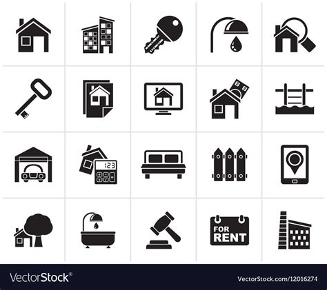 Black Real Estate Business Icons Royalty Free Vector Image