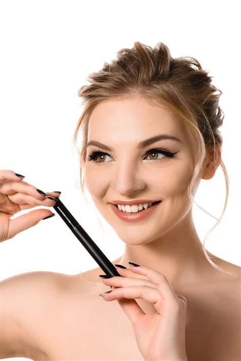 Smiling Naked Beautiful Blonde Woman With Stock Photo Image Of Cosmetic Black