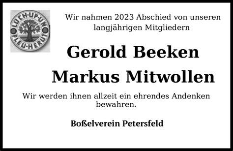 Traueranzeigen Von Gerold Beeken Nordwest Trauer De