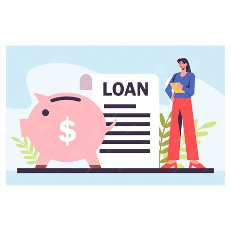 Premium Vector | Lady makes loan in bank working with document Female