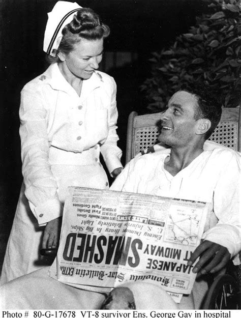 Ensign George H Gay At Pearl Harbor Naval Hospital With A Nurse And A