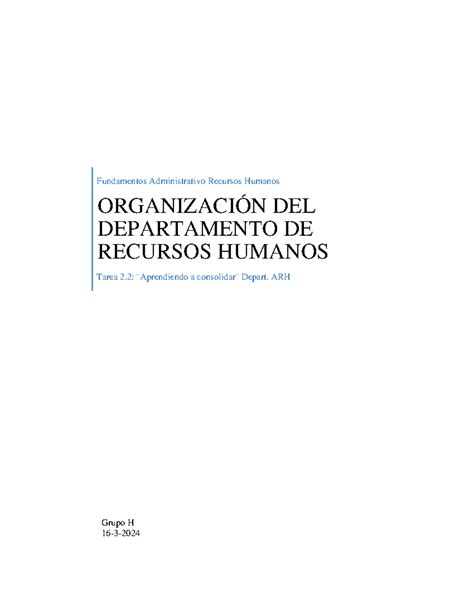 Und Organizaci N Del Departamento De Recursos Humanos Fundamentos