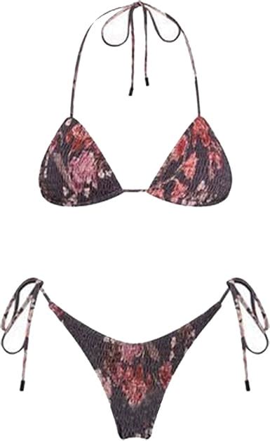 Amazon Bikini Sets For Women High Waisted Triangle Bikini Set String Swimsuit Print Tie