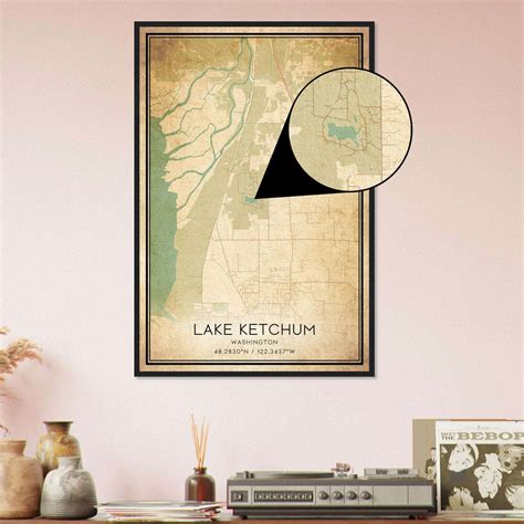 Vintage Lake Ketchum Washington Map Poster, Lake Ketchum WA City Road