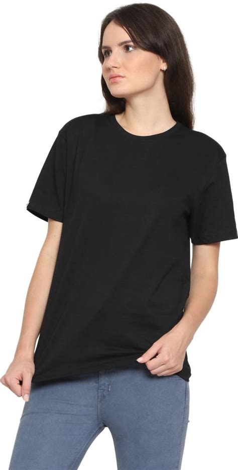 Buy Youthpoi Women Black Solid Pure Cotton Round Neck T Shirts Online