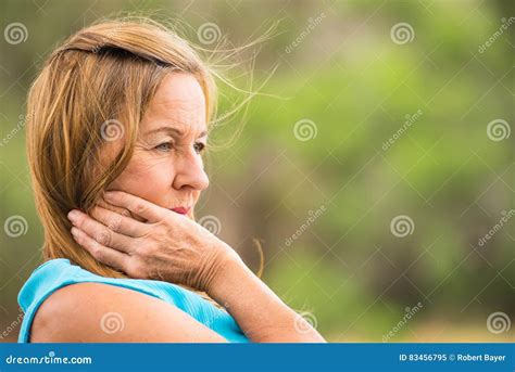 Thoughtful Lonely Mature Woman Outdoor Stock Image Image Of Caucasian Face