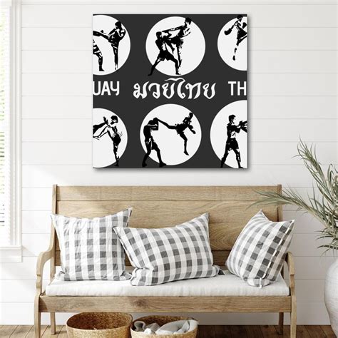 OWNTA Muay Thai Silhouette Pattern Canvas Wall Art Paintings For Living