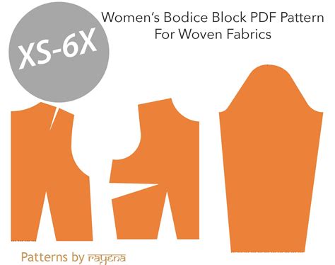 Womens Bodice Block Pattern W Sleeve Sizes Xs X Bodice Pattern