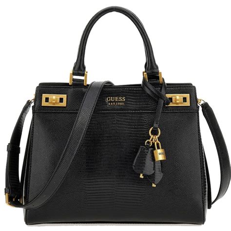 Guess Katey Croc Sac à Main Imprimé Croco Black