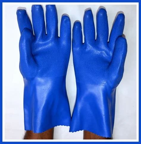 Plain Blue Pvc Safety Hand Gloves Inches Finger Type Full