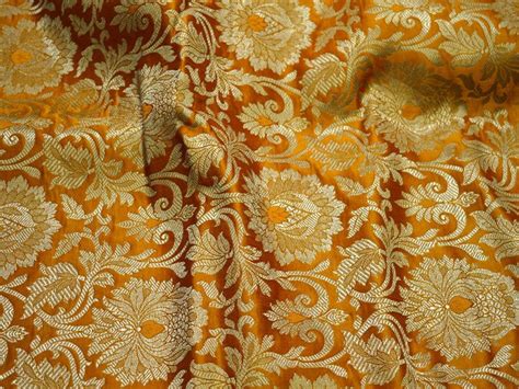 Mustard Yellow Brocade Fabric Banarasi Brocade Fabric By The Etsy