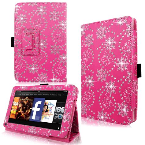 Bling Diamond Sparkly Pu Leather Flip Case Cover For Amazon Kindle Fire ...