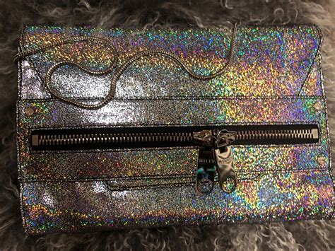 Milly Designer Purse Holographic Clutch With Snake Chain Hologram