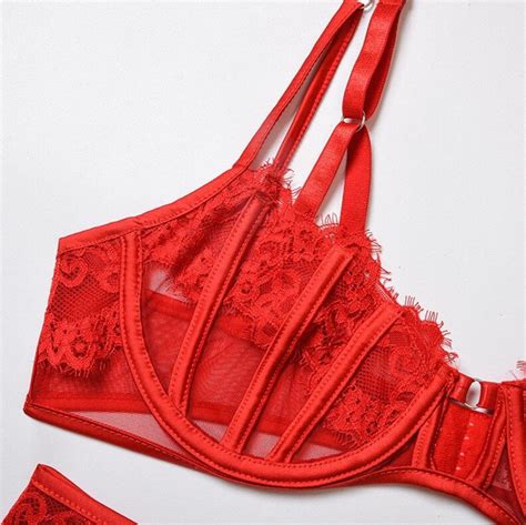 Sexy Mesh Lingerie Red Lingerie Set Erotic Naughty Etsy