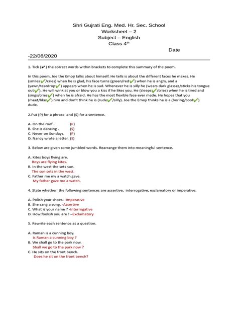 Class 4 English Worksheet 2 Pdf