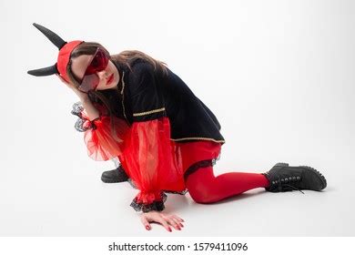 Sexy Brunette Girl Red Tights Masquerade Stock Photo Shutterstock