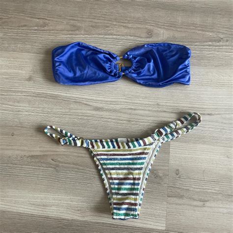 Blue Multi Coloured Bikini Set The Bottoms Are Depop