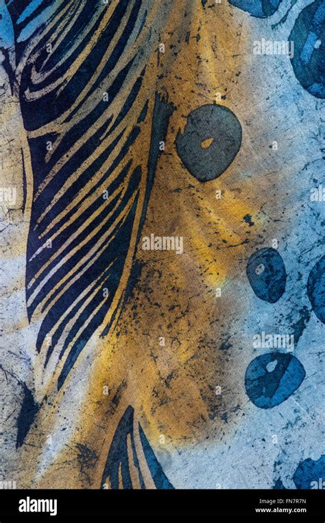 Feather And Drops Hot Batik Background Texture Handmade On Silk Abstract Surrealism Art