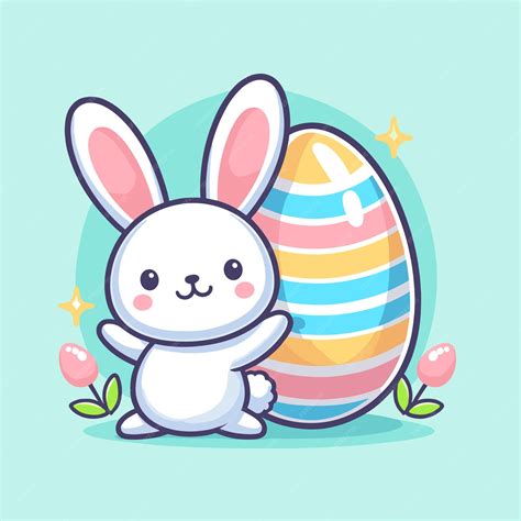 Premium Vector | Cute rabbit easter egg pose cartoon flat illustration