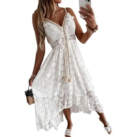 Cache Maillots de Bain Bikini Longue Décolleté col en v en Bretelle Robe de Plage sans Manches