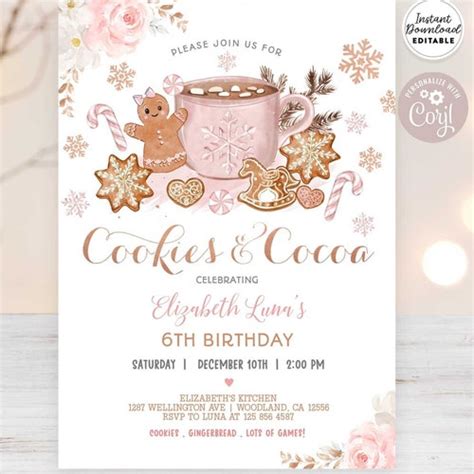 EDITABLE Cookies And Cocoa Birthday Invitation Hot Cocoa Party Etsy