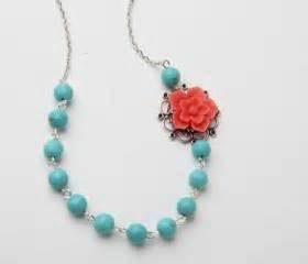 Coral Flower Necklace Statement Necklace Bridesmaid Jewelry Coral