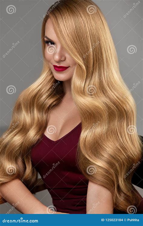 Hair Style Beautiful Woman With Healthy Wavy Long Blonde Hair Stock