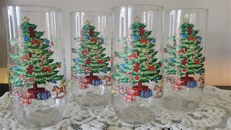 Luminarc Vintage Christmas Tree Drinking Glasses Etsy