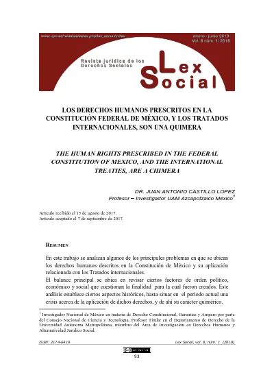 Los Derechos Humanos Prescritos En La Constitución Federal De México Y Los Tratados