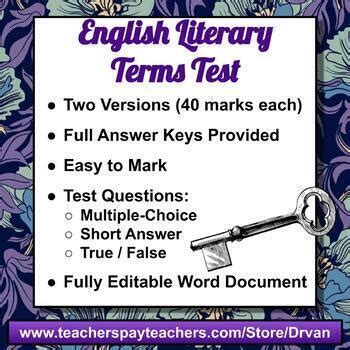 English Literary Terms Tests Two Versions With Answer Keys EASY TO MARK