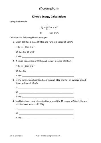 Motion And Energy Calculations Worksheets By Ncrumpton Teaching Resources Tes