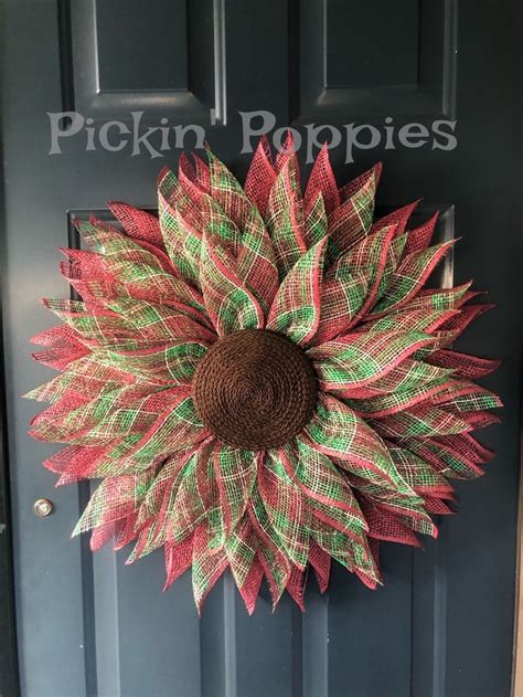 Plaid Poinsettia Wreath Christmas Flower Wreath Holiday Door Decor