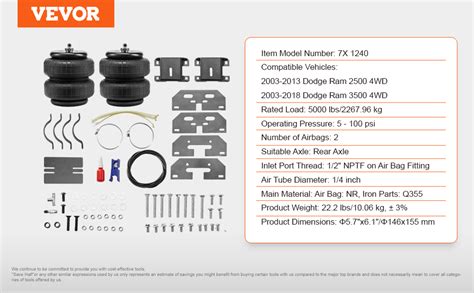 Vevor Air Bag Suspension Kit Air Springs Suspension Bag Kit Compatible With 2003 2013 Dodge Ram