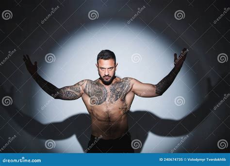 Portrait Of Handsome Man Muscular Athletic Male Naked Torso Strong Muscular Male Body