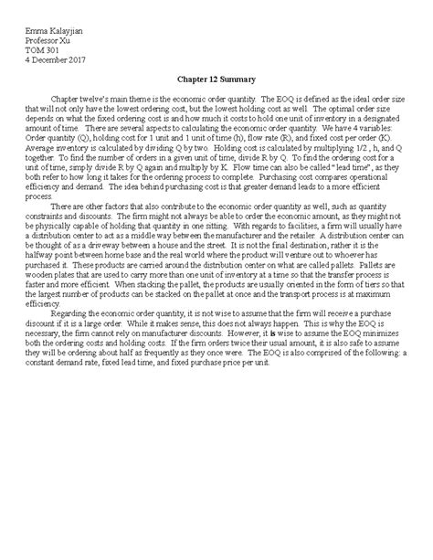 Chapter 12 Summary - Emma Kalayjian Professor Xu TOM 301 4 December