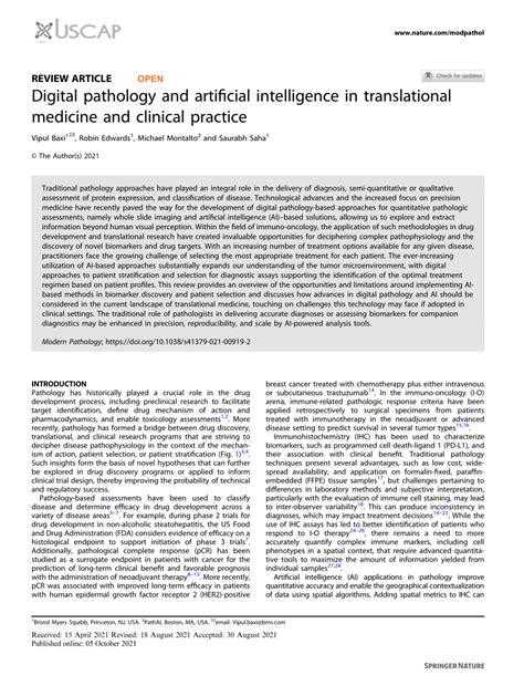 PDF Digital Pathology And Artificial Intelligence In Translational