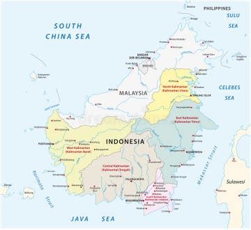 Borneo / Kalimantan Administrative Map Stock Illustration
