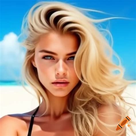 Blonde Woman Standing On Sunny Beach On Craiyon