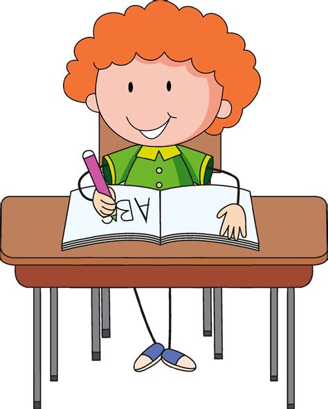 A Doodle Kid Doing Homework Cartoon Character Isolated 2199168 Vector