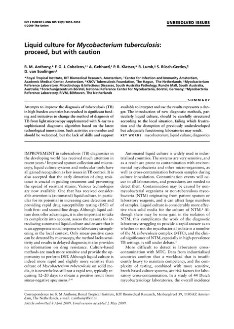 (PDF) Liquid culture for Mycobacterium tuberculosis: Proceed, but with ...