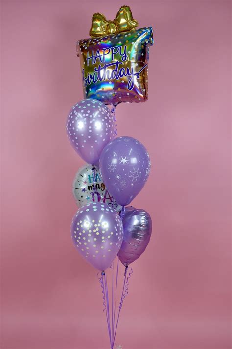 Happy Birthday Present Metallic Rainbow Balloon Bouquet