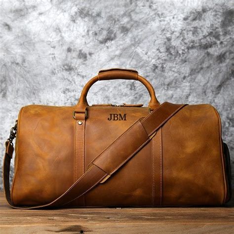 Personalized Mens Travel Bag Full Grain Leather Duffel Bag